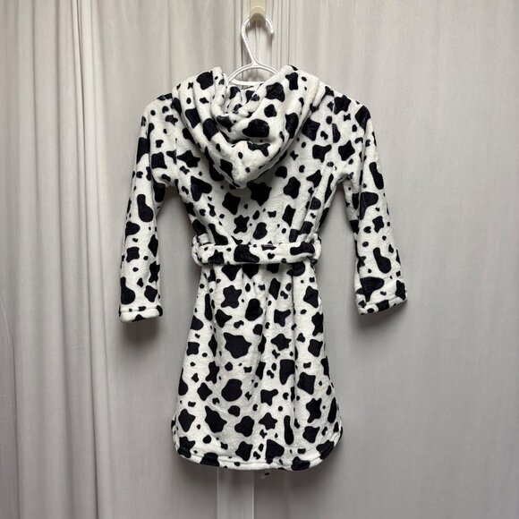 Cow Print Hooded Bathrobe Child Size Medium Pockets Belt Soft Cozy Gift NEW - Picture 2 of 5